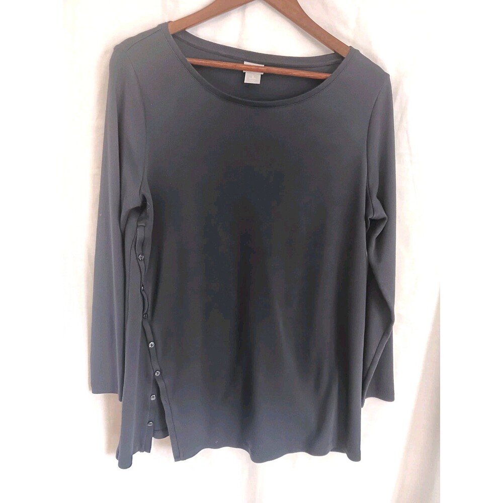 Chico’s Size 2 Large Navy Pima Cotton Button Side Long Sleeve Tunic Top
